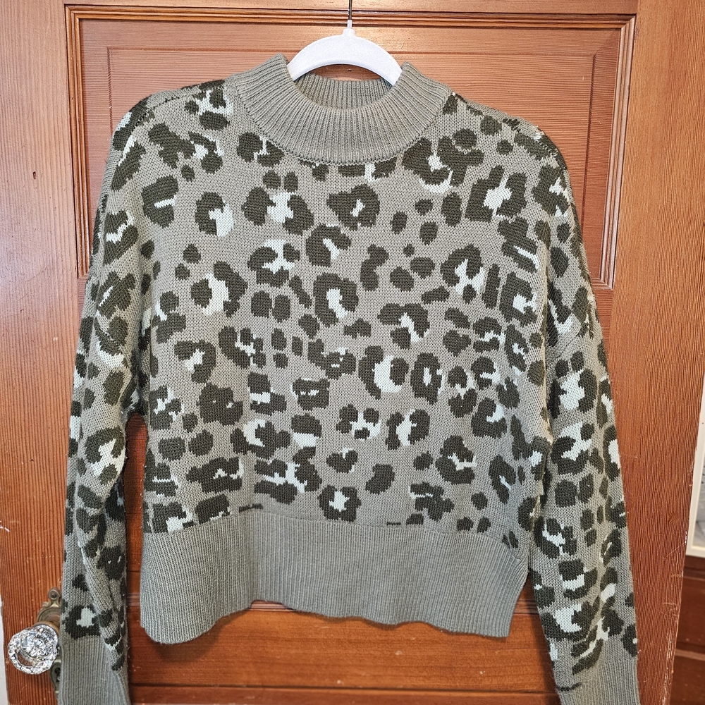 True Craft Olive Leopard Print Turtleneck Sweater